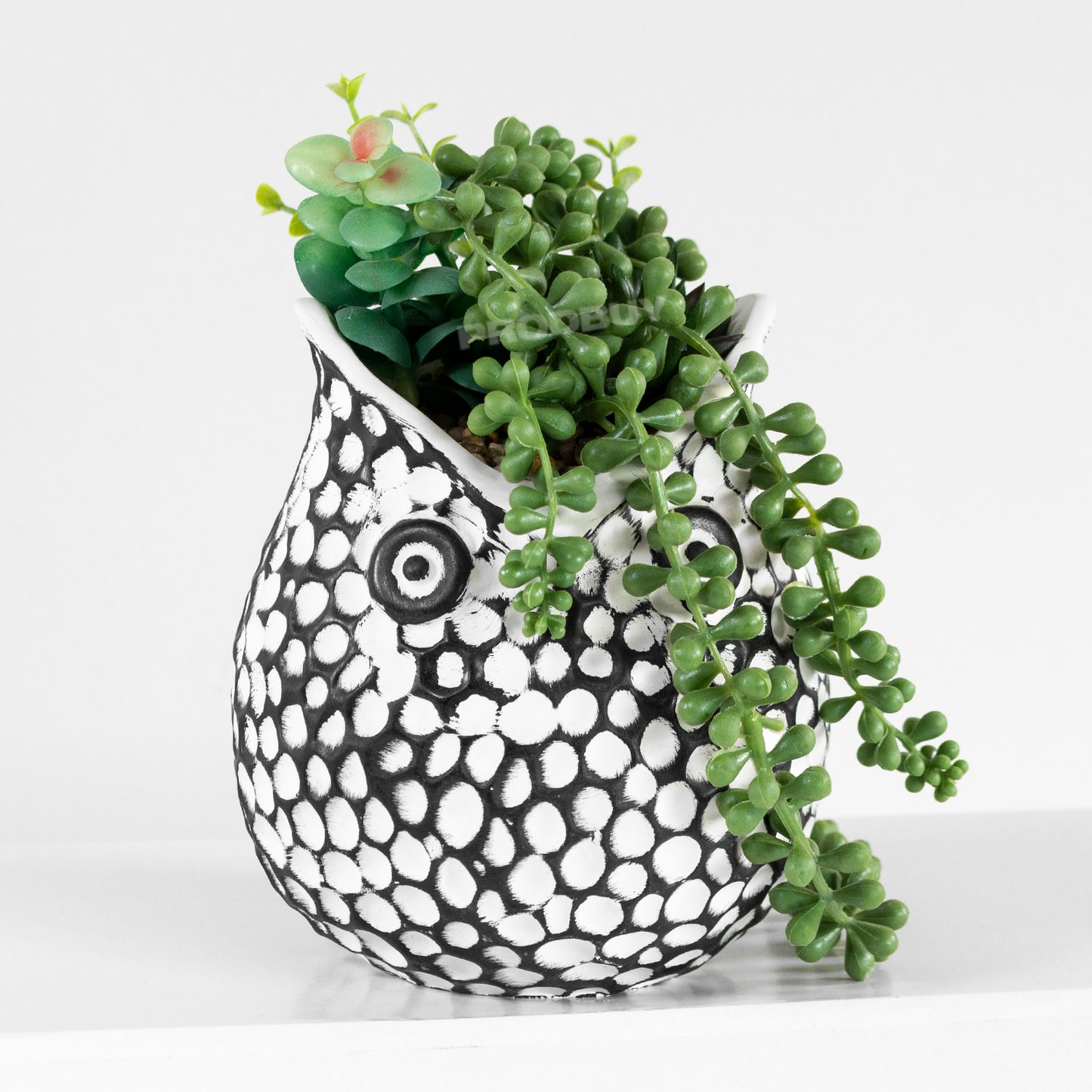 Owl Shaped Plant Pot with Artificial Houseplant Decoration