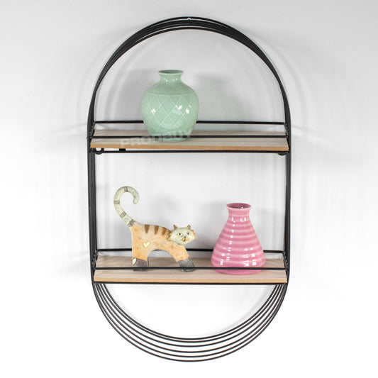 51cm Floating Black Metal Wire Wooden Shelves Wall Storage Unit