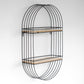 51cm Floating Black Metal Wire Wooden Shelves Wall Storage Unit