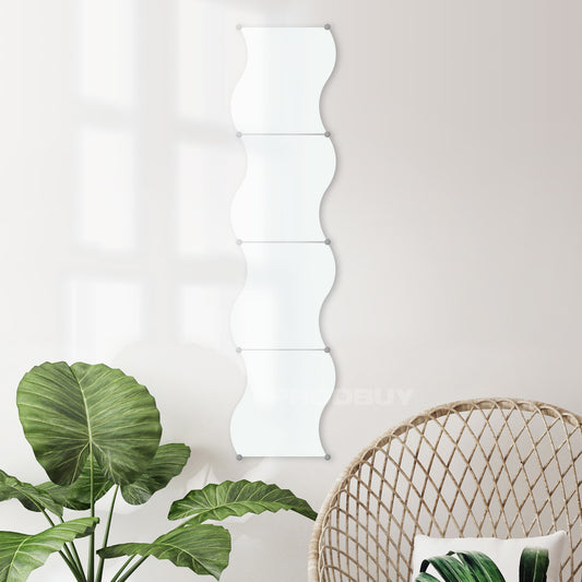 Pack of 4 x Wall Mounted Full Length Wavy Glass Mirror Tiles 30cm x 30cm