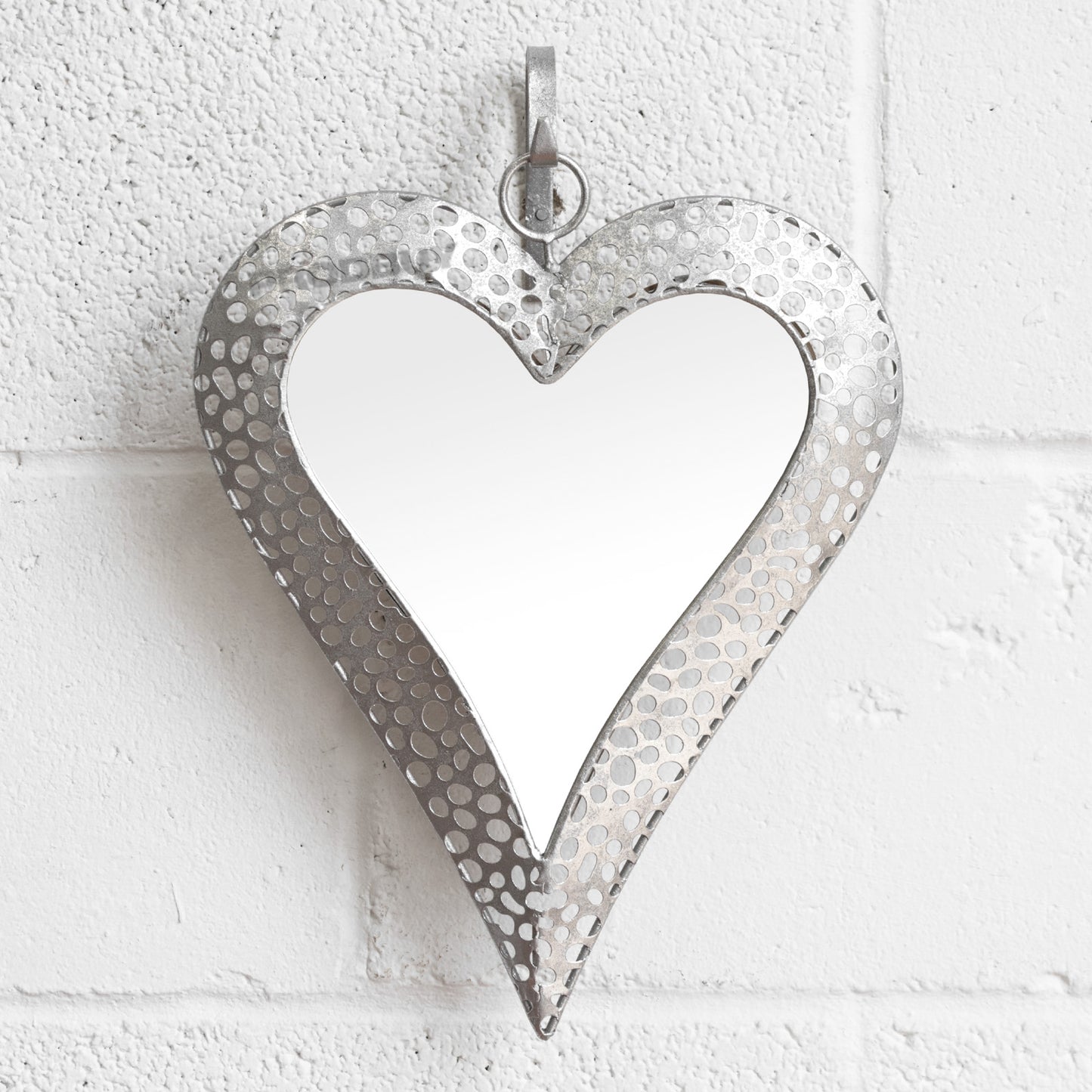 Silver Hanging Heart Wall Mirror Decoration