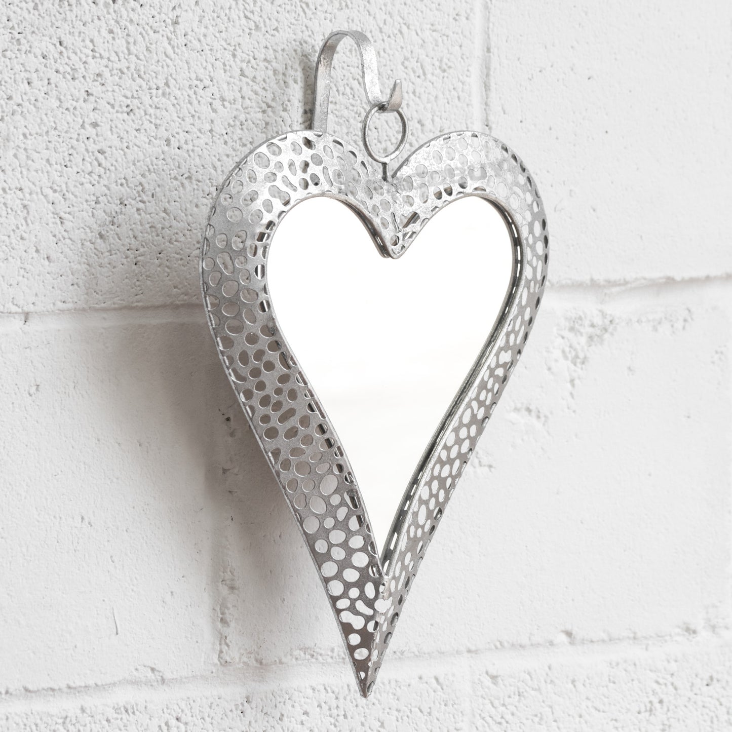 Silver Hanging Heart Wall Mirror Decoration