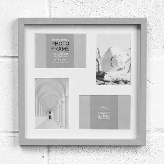 Grey Wall Mounted 4 Picture Multi Photo Frame 6x4 Collage Gift