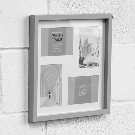 Grey Wall Mounted 4 Picture Multi Photo Frame 6x4 Collage Gift