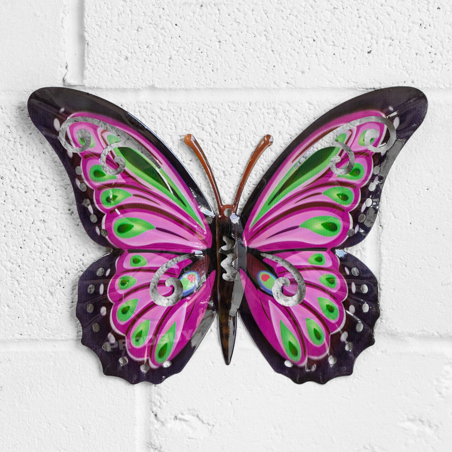Pink 36cm Metal Garden Fence Butterfly