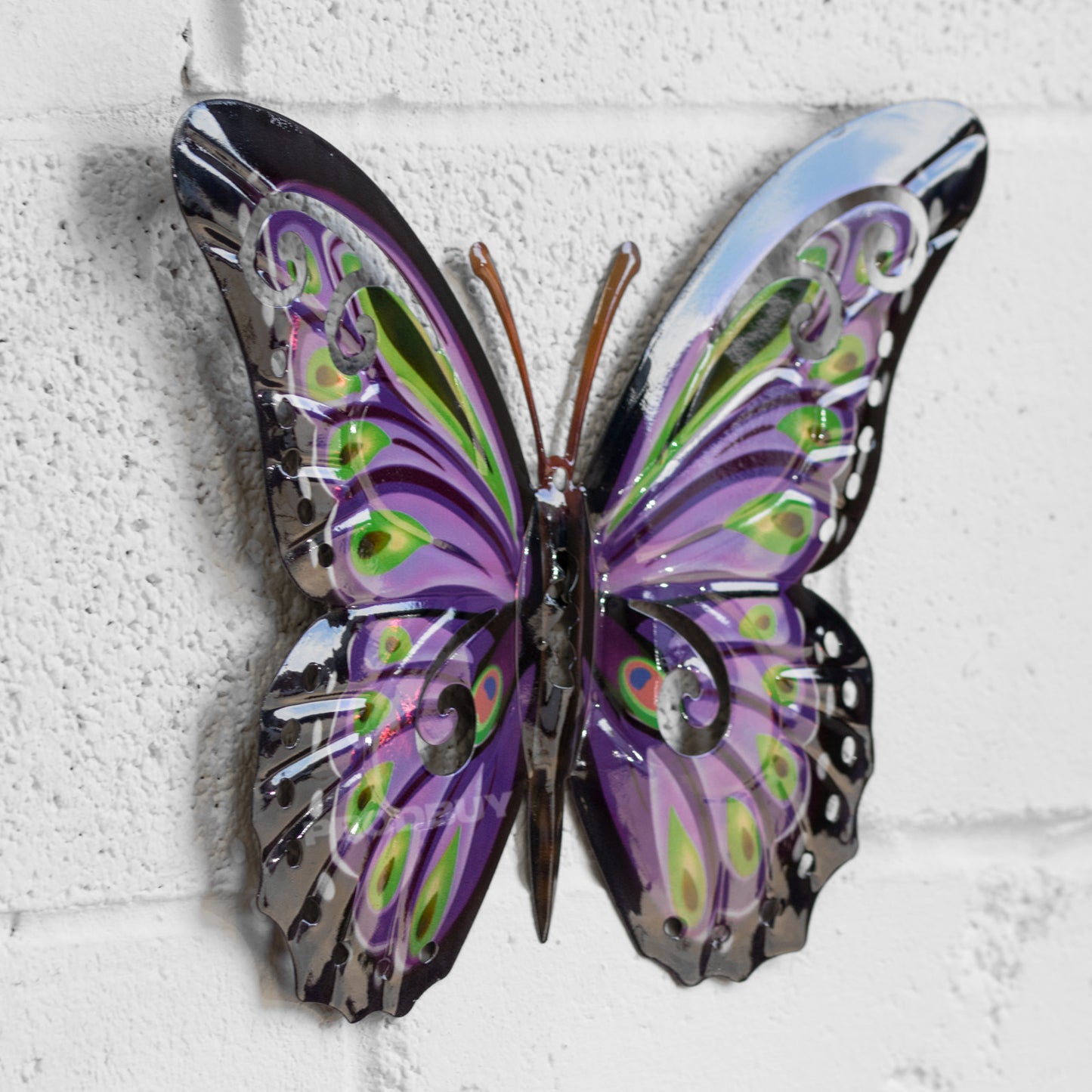 Purple 36cm Metal Garden Fence Butterfly