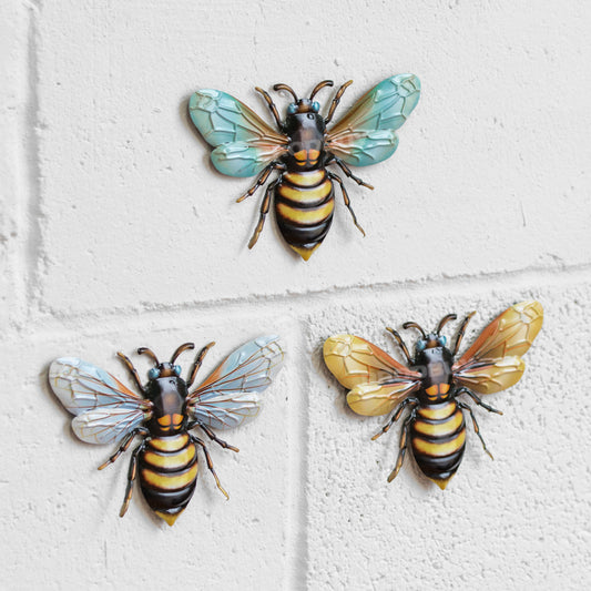 Pack of 3 Metal Bee Wall Art Decorations