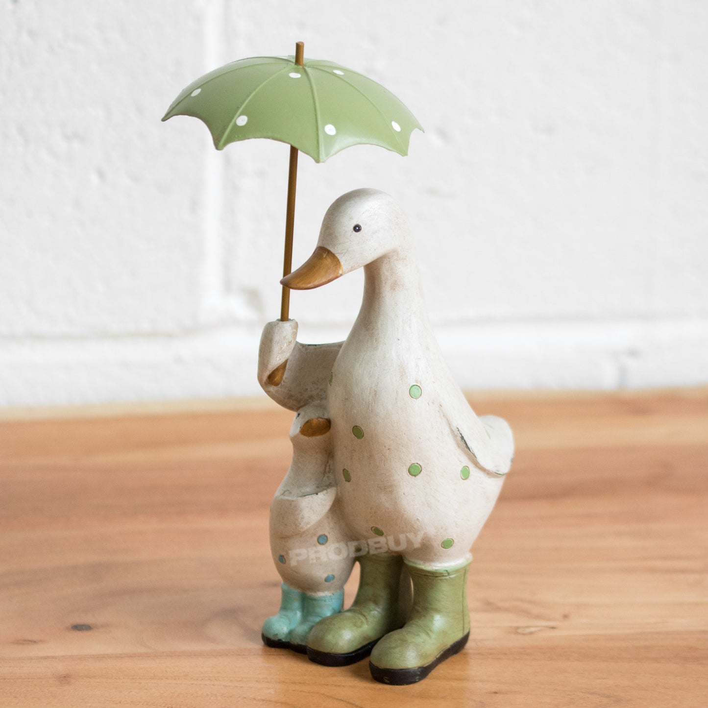 Mother Duck & Duckling with Boots & Umbrella