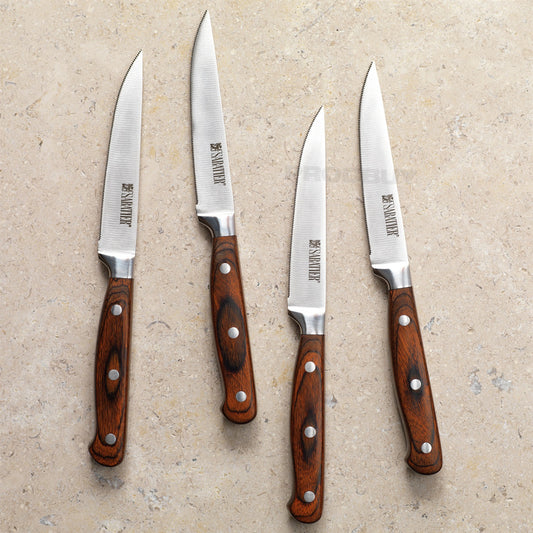 Set of 4 Sabatier Brushed Steel 23.5cm Steak Pizza Dining Knives Cutters Cutlery