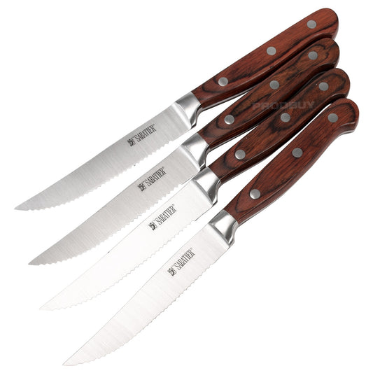 Set of 4 Sabatier Brushed Steel 23.5cm Steak Pizza Dining Knives Cutters Cutlery