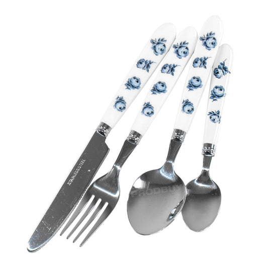 16 Piece Katie Alice Indigo Floral Cutlery Set - Stainless Steel with Plastic Handles