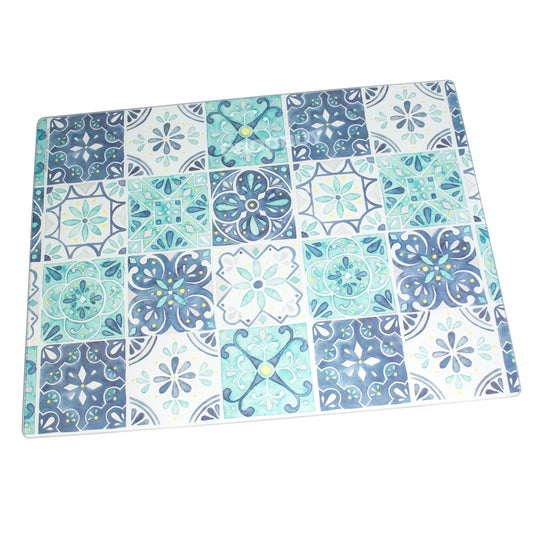 Blue Moroccan Tile 40cm Glass Worktop Saver