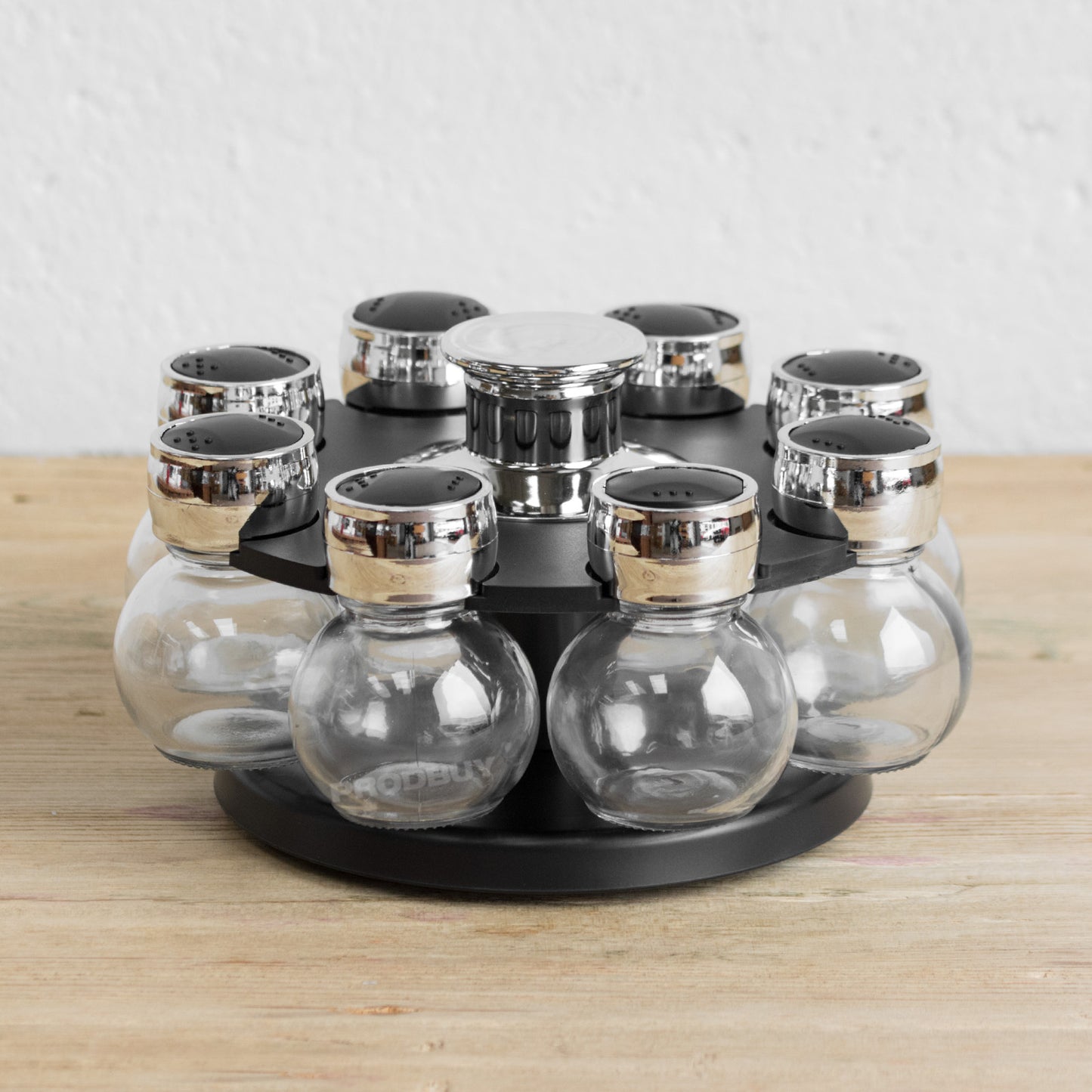 Set of 8 Glass Herb Spice Jars with Rotating Rack