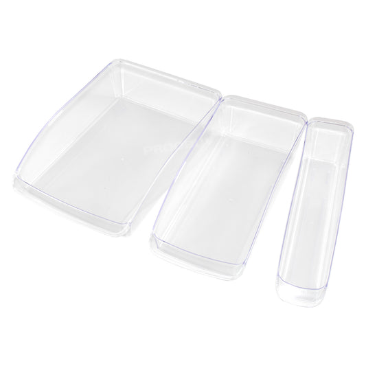 3 Piece Clear Plastic Fridge Organiser Tray Set