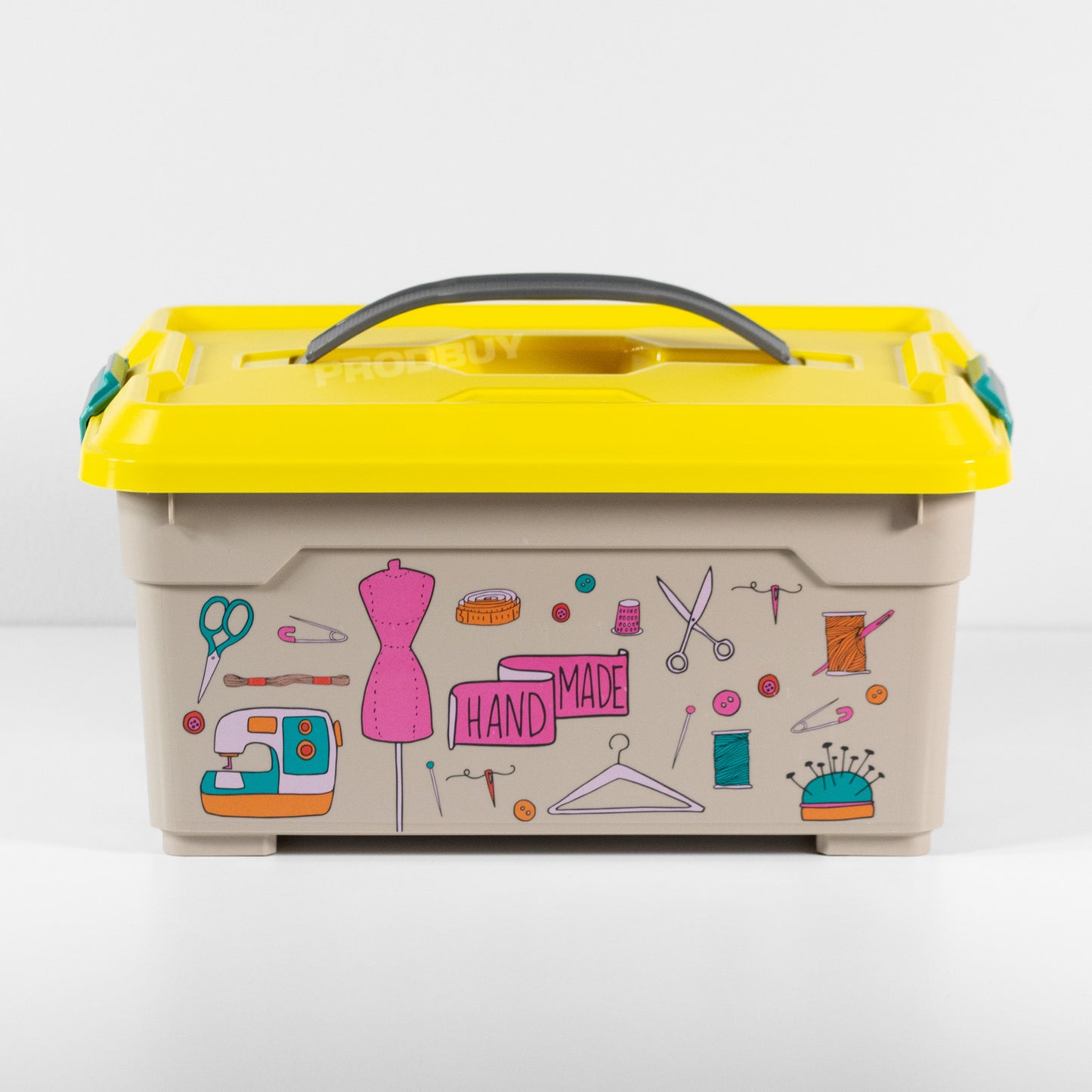 Yellow Lid Plastic Sewing Storage Box Case Basket Accessories Organiser Dressmaking Tools