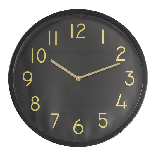 Black Plastic Gold Digits Modern Wall Clock 37.5cm