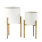 Set of 2 x off White Metal Plant Pot Covers with Metal Stands