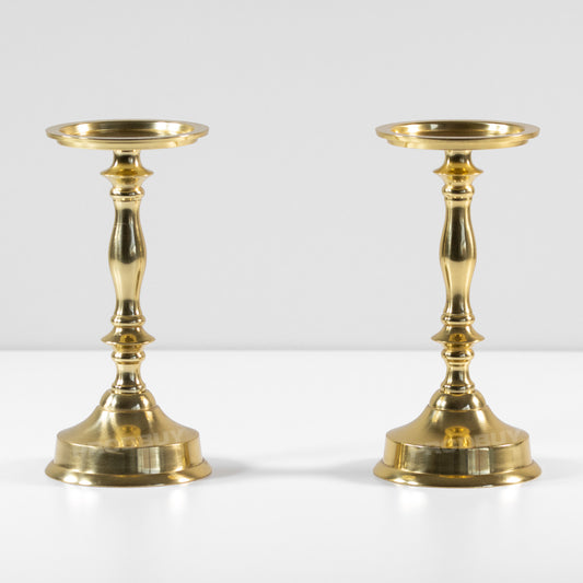 2 x 21.3cm Gold Coloured Metal Candlesticks Pillar Candle Holders