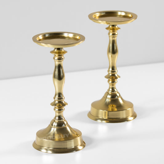 2 x 21.3cm Gold Coloured Metal Candlesticks Pillar Candle Holders