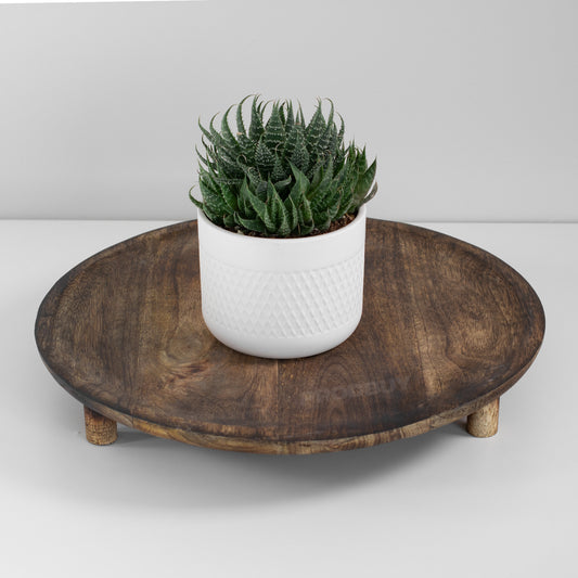 Large 38cm Rustic Round Mango Wood Indoor House Plant Pot Stand