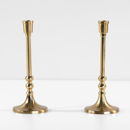 Set of 2 Gold Coloured 23cm Metal Candlesticks