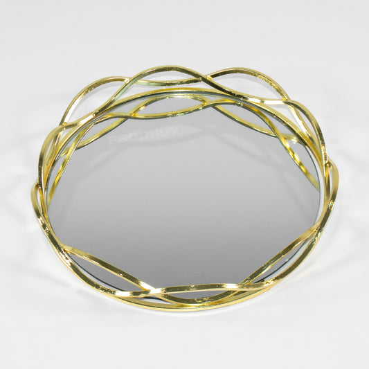 Gold 23cm Round Glass Mirror Candle Tray