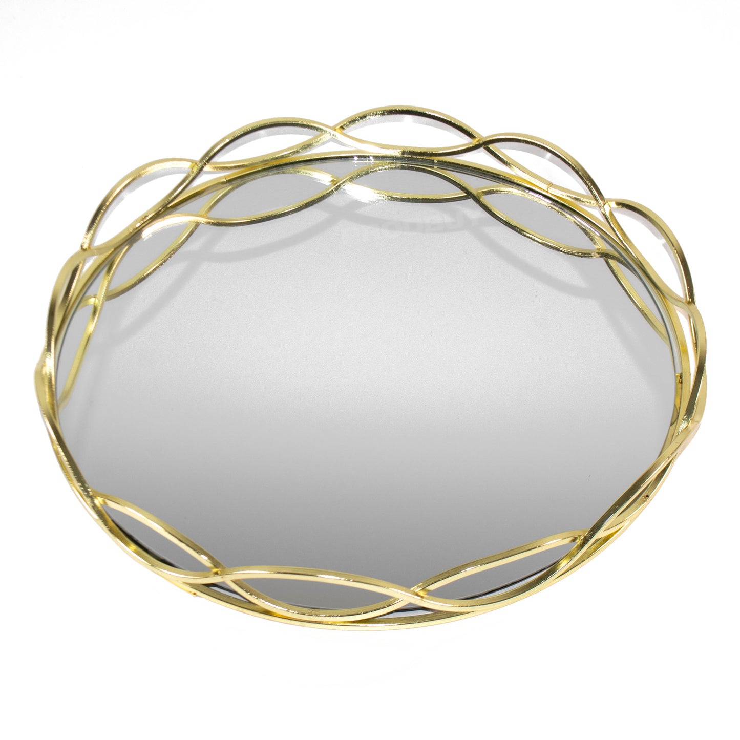 12" Gold Frame Mirror Glass Candle Plate
