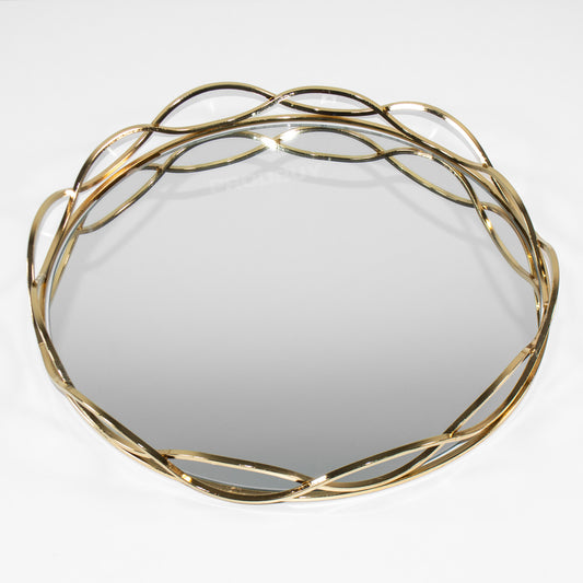 Dull Gold 12" Round Mirror Glass Candle Plate