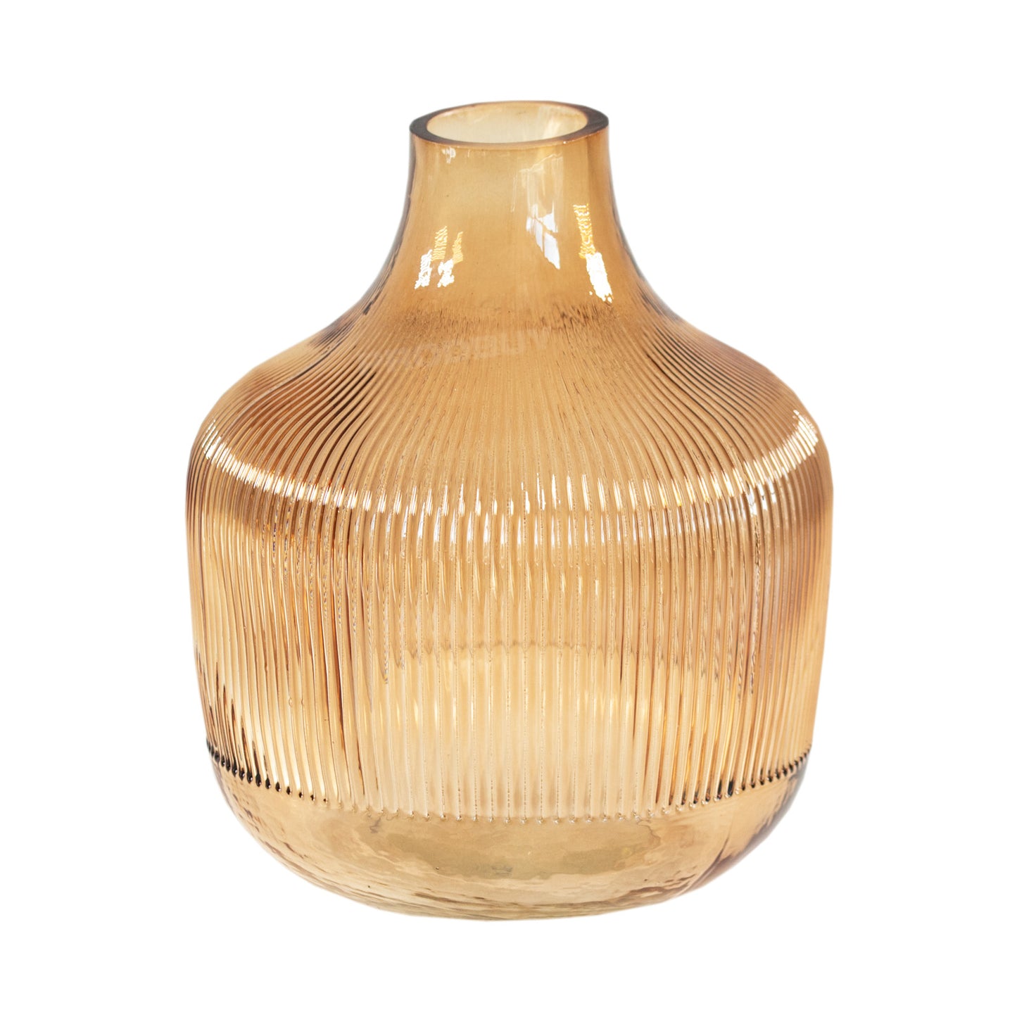 23cm Tall Ribbed Glass Bowl Shaped Vase