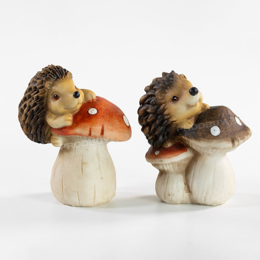 Set of 2 Small Toadstool Hedgehog Garden Ornaments