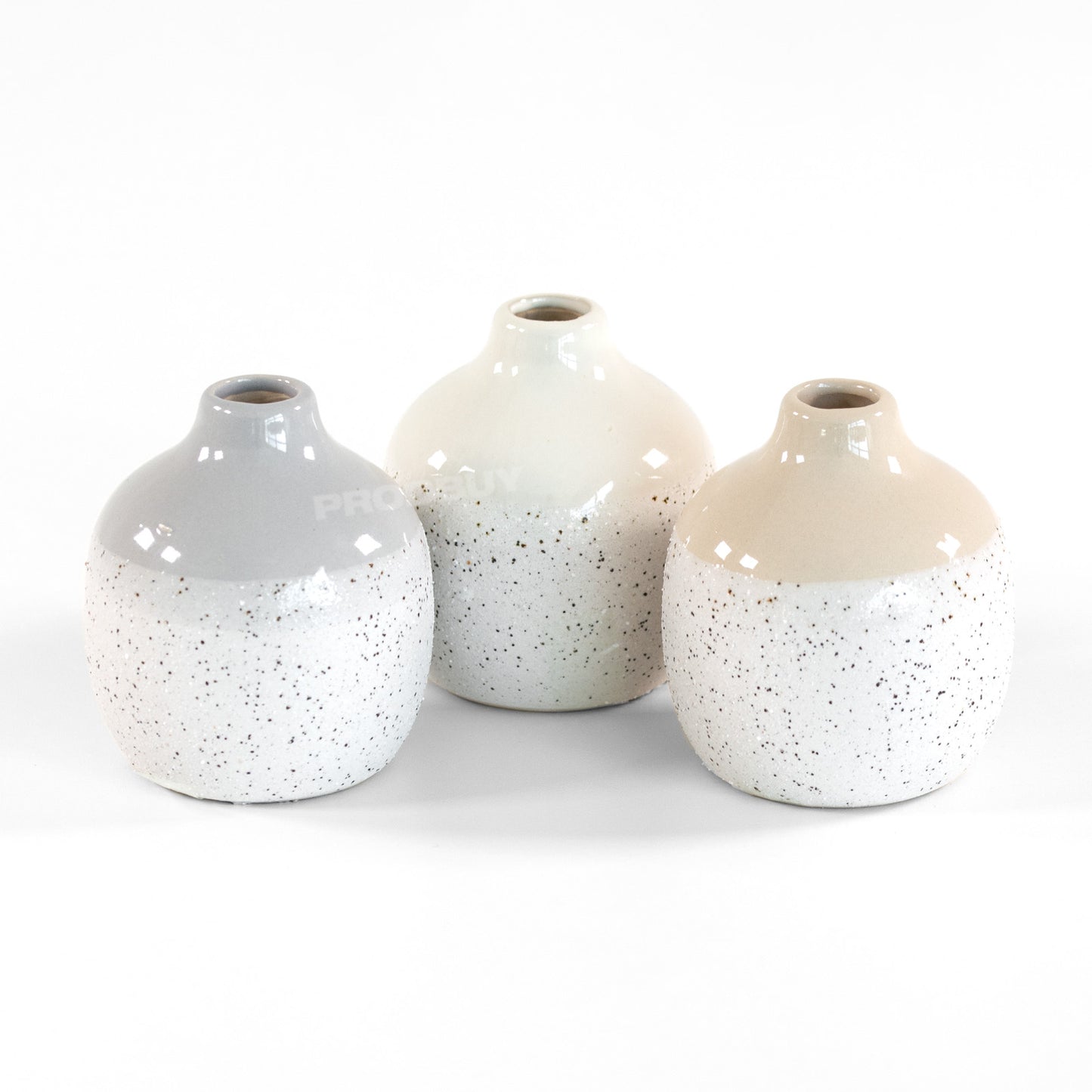 Set of 3 Small Round Speckled Ceramic Bud Vases