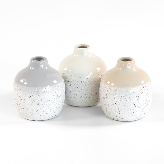 Set of 3 Small Round Speckled Ceramic Bud Vases