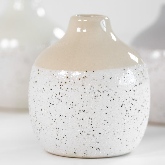 Set of 3 Small Round Speckled Ceramic Bud Vases