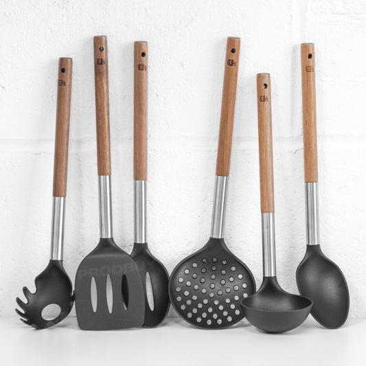 6 Piece Wooden Handle Nylon Kitchen Utensils Tools Set Storage Jar Pot Holder