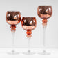 Set of 3 Tall Stemmed Copper Glass Candle Holders