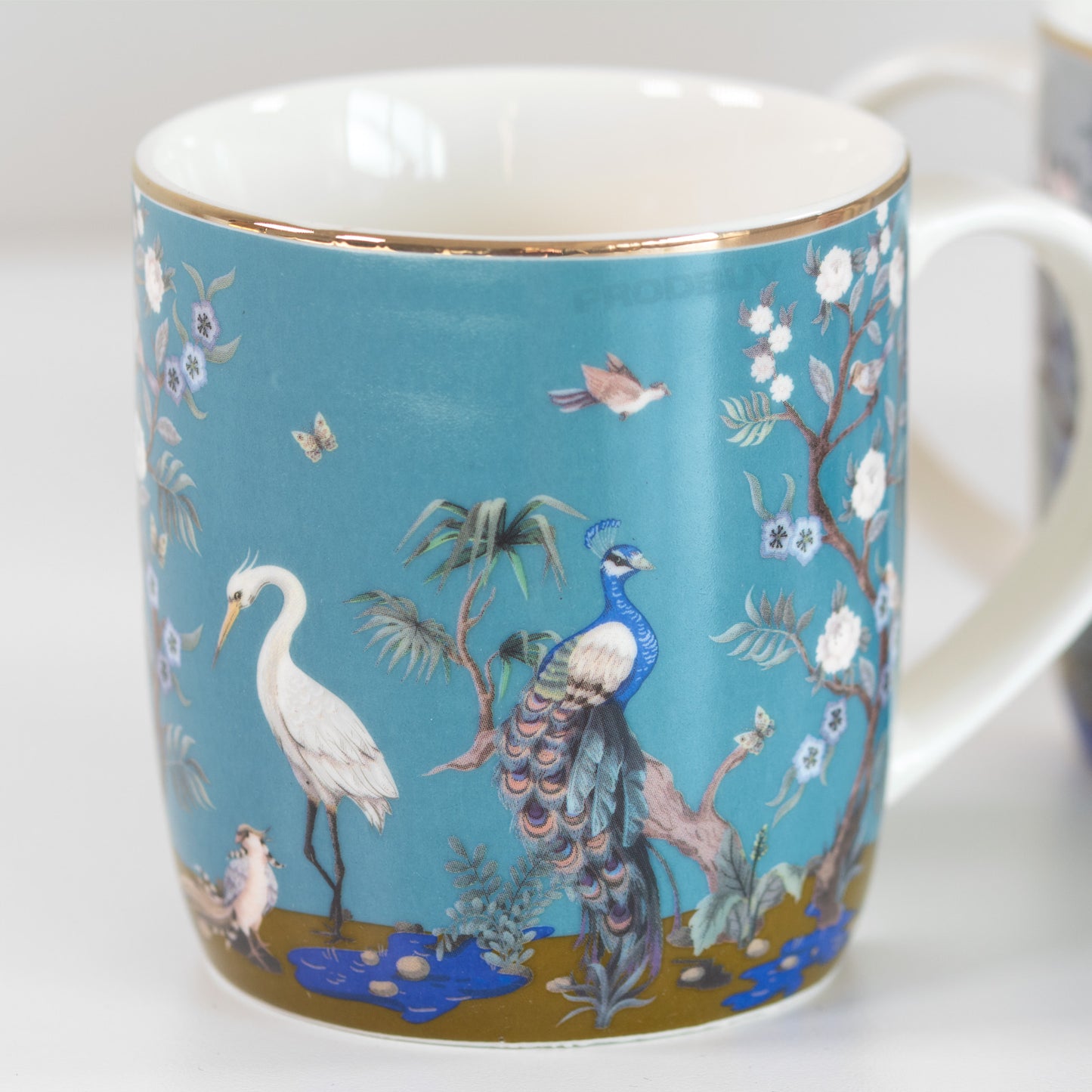 Mugs Set of 4 300ml Porcelain Exotic Birds Cups Tea Coffee Hot Drinks