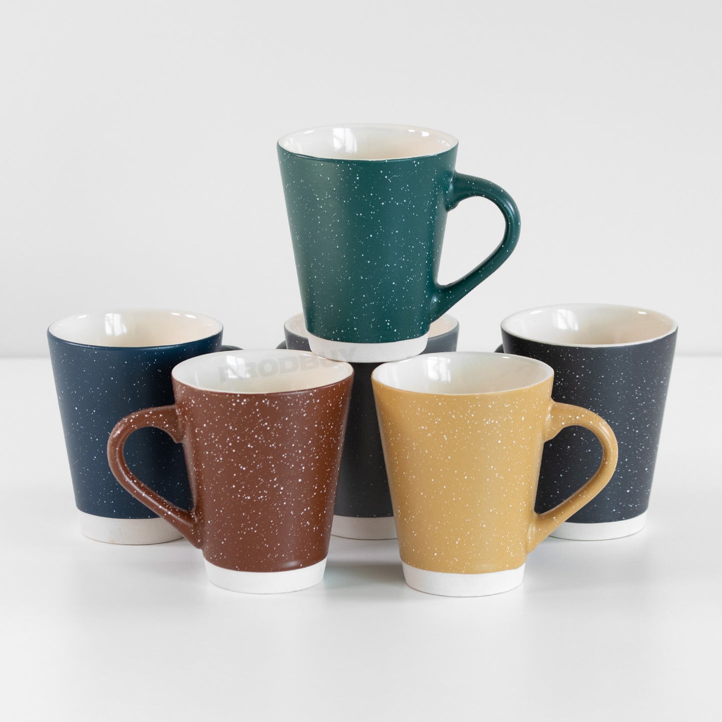 Set of 6 Colour Stoneware Coffee Mugs