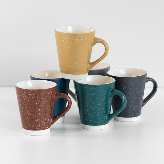 Set of 6 Colour Stoneware Coffee Mugs