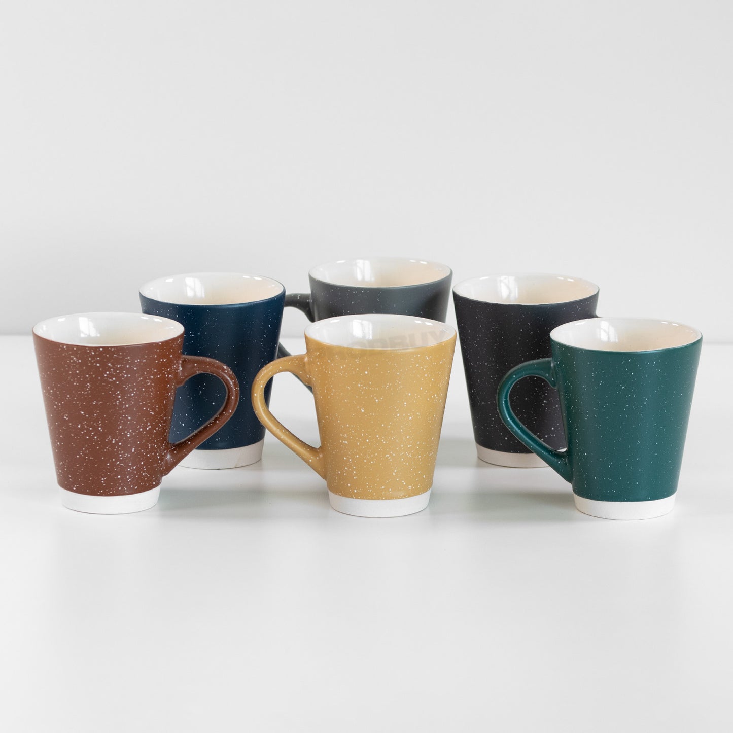 Set of 6 Colour Stoneware Coffee Mugs