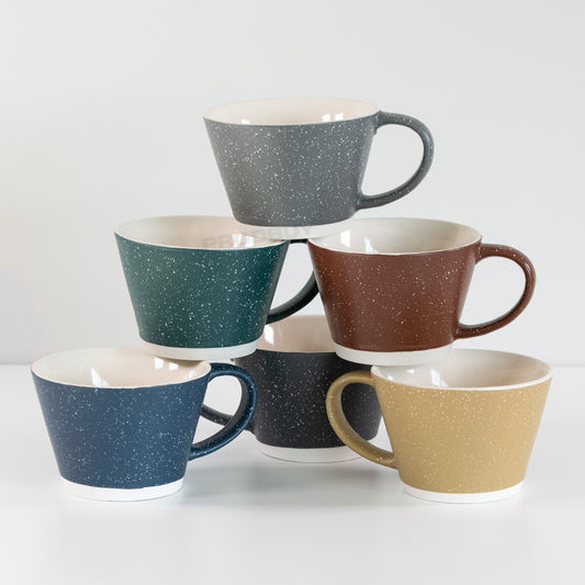 Mugs Set of 6 350ml Stoneware Speckled Cups Tea Coffee Hot Drinks