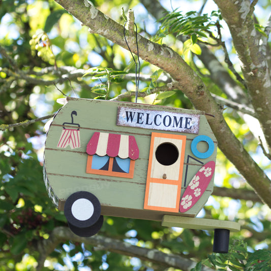'Welcome' Surfer Tree Hanging Caravan Bird House