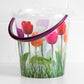 11 Litre Round Pretty Floral Tulips Clear Plastic Multi-purpose Bucket with Folding Handle