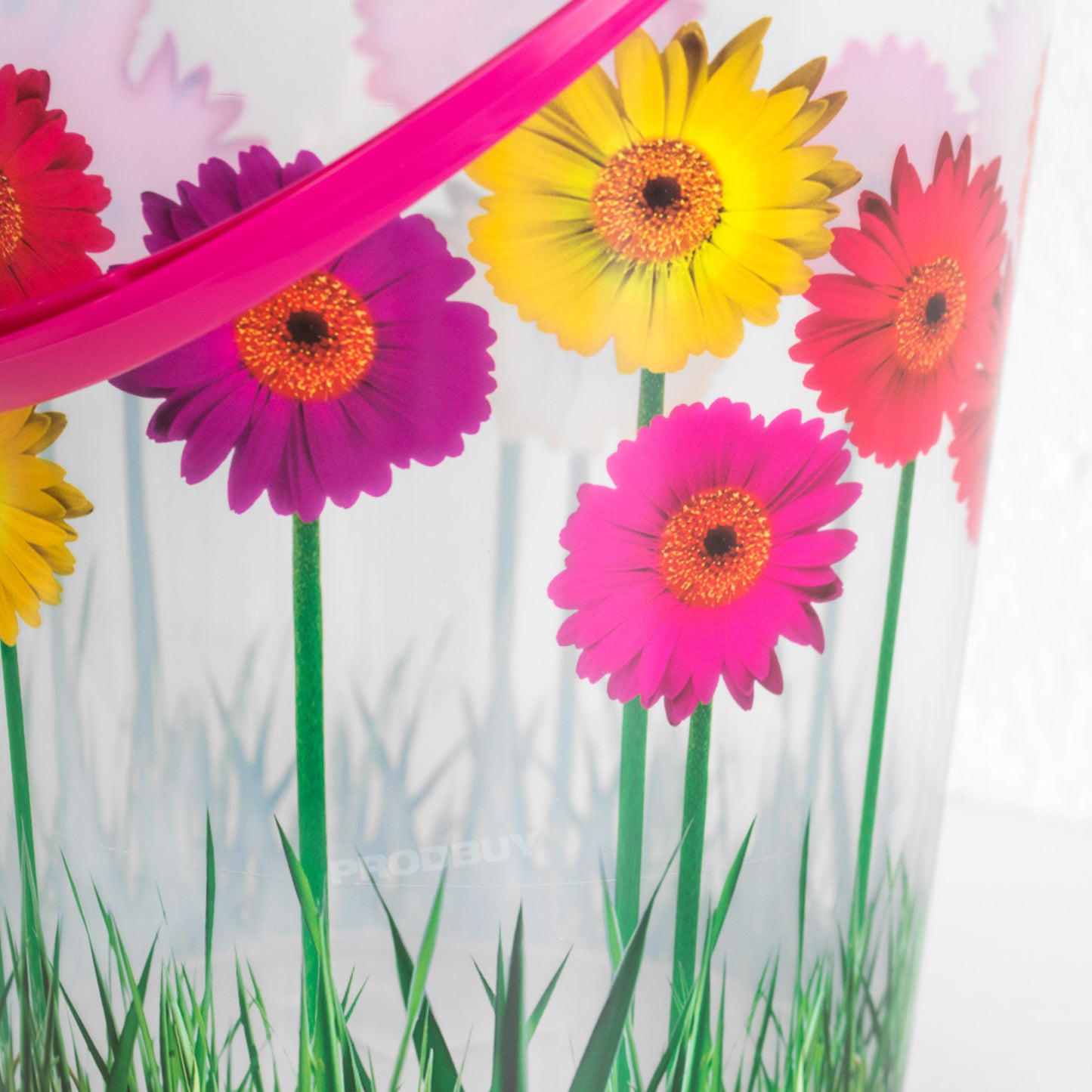 11 Litre Round Pretty Floral Daisies Clear Plastic Multi-purpose Bucket with Folding Handle