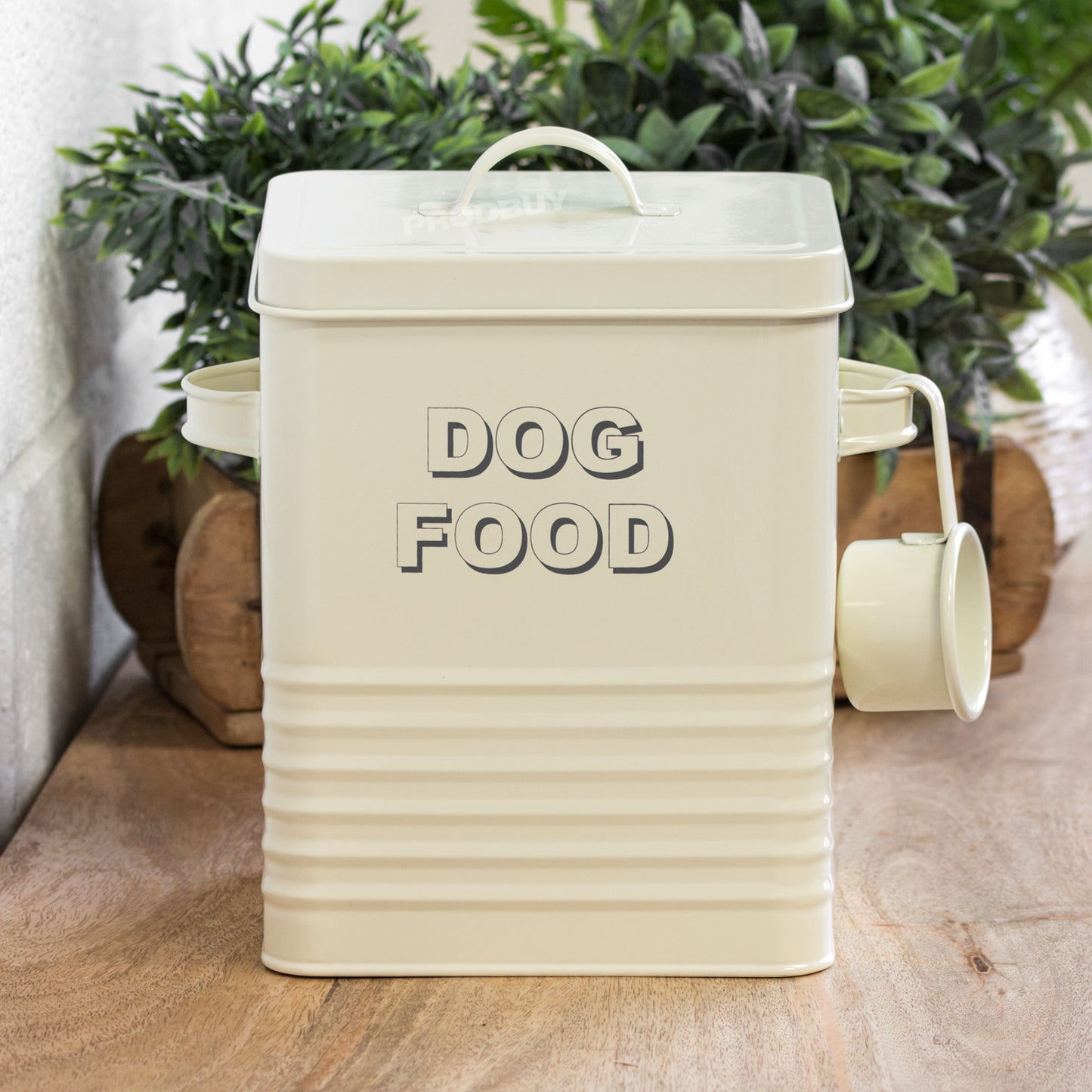 Metal Cream Dog Food Storage Container with Scoop