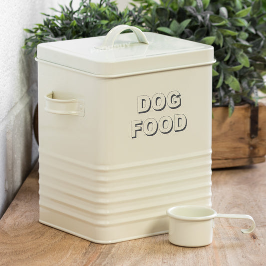 Metal Cream Dog Food Storage Container with Scoop