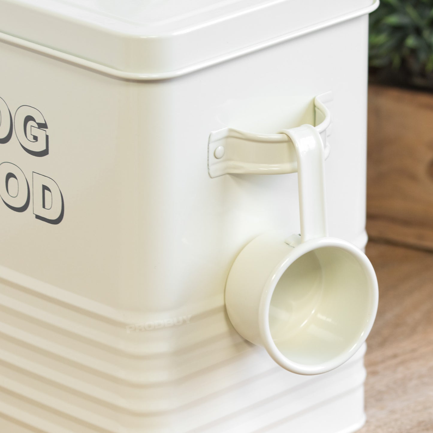 Metal Cream Dog Food Storage Container with Scoop