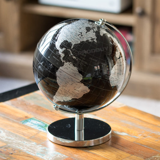 Black & Silver 26cm Standing Globe Ornament