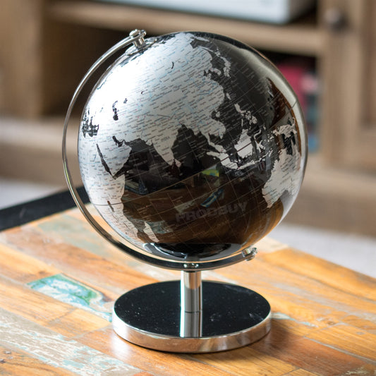 Black & Silver 26cm Standing Globe Ornament