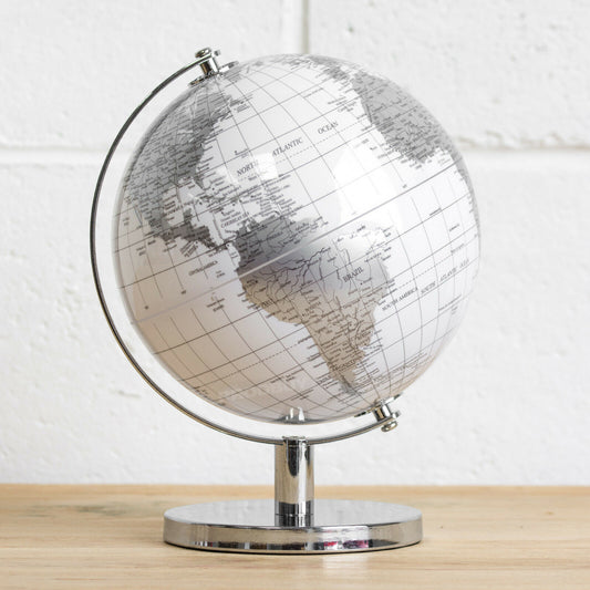 White & Silver 26cm Tall Atlas Globe Ornament