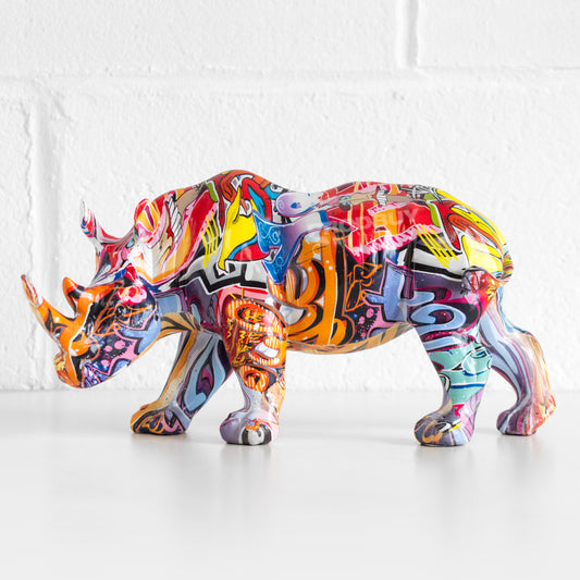 Colourful Graffiti Rhino Ornament